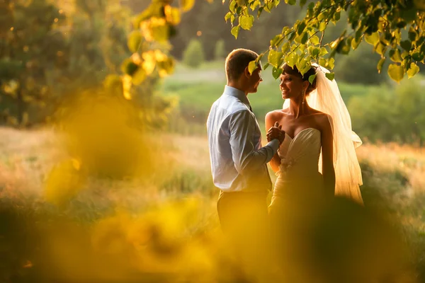 Bruid en bruidegom lacht — Stockfoto
