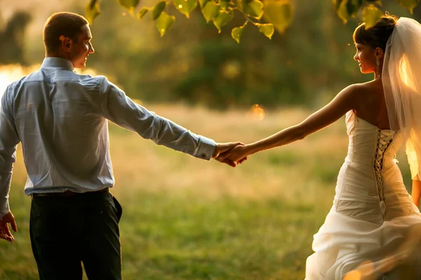 Novio y novia está cogido de la mano — Foto de Stock