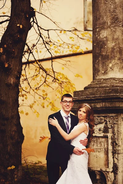 Lussuoso elegante giovane sposa e sposo sullo sfondo di aut — Foto Stock
