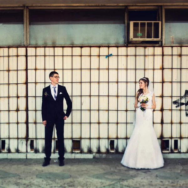 Niedliche junge stilvolle Braut und Bräutigam — Stockfoto