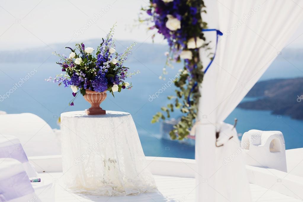 Beautiful flower bouquet in santorini island decoration