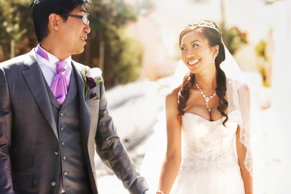 Feliz elegante asiático novia y novio — Foto de Stock