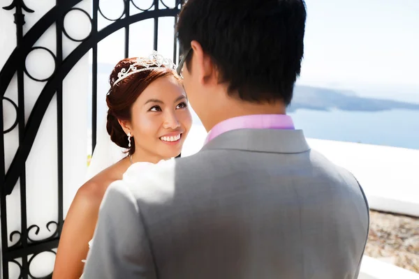 Happy stylish asian bride and groom — Stock Photo, Image