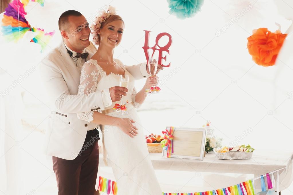 gorgeous blonde bride and stylish groom