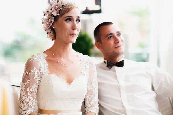 gorgeous blonde bride and stylish groom