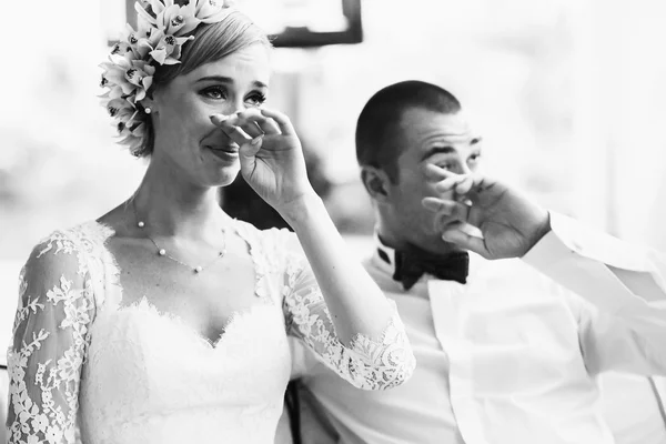 gorgeous blonde bride and stylish groom