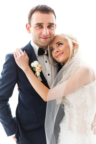 Blonde bride and brunette groom — Stock Photo, Image