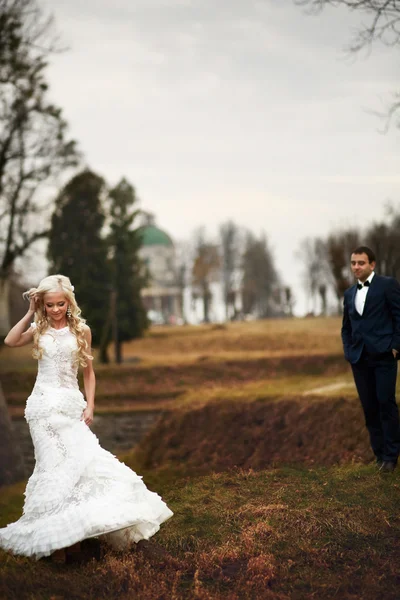 Noivo morena e noiva loira — Fotografia de Stock