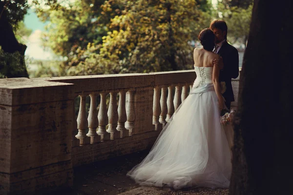 Bride and groom holding hands — Stock Photo, Image