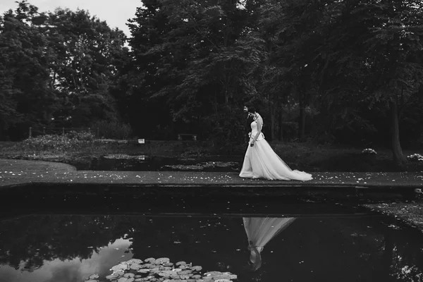 Rika eleganta lyckliga bruden och brudgummen — Stockfoto