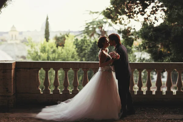 Doce bela noiva e noivo de mãos dadas — Fotografia de Stock