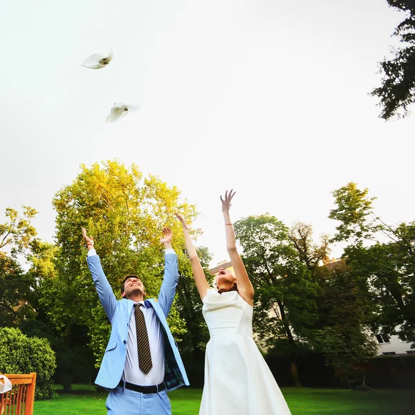 Glücklich lächelnde Braut und Bräutigam — Stockfoto