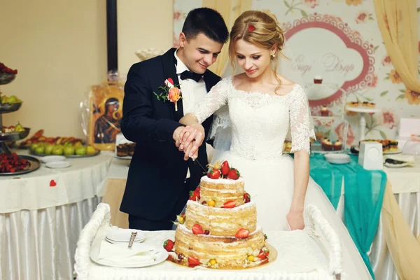 Verheugd huwelijksfeest paar — Stockfoto