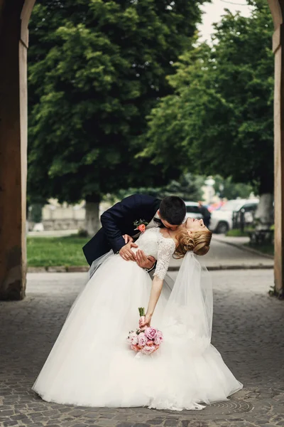 Glücklich schöner Bräutigam und Braut — Stockfoto