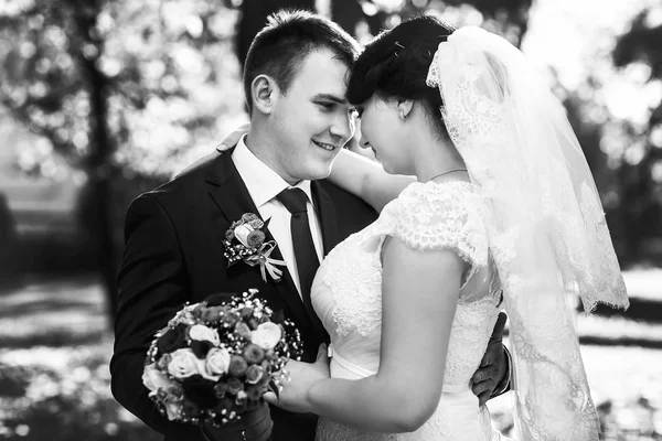 Bruden och brudgummen promenader — Stockfoto