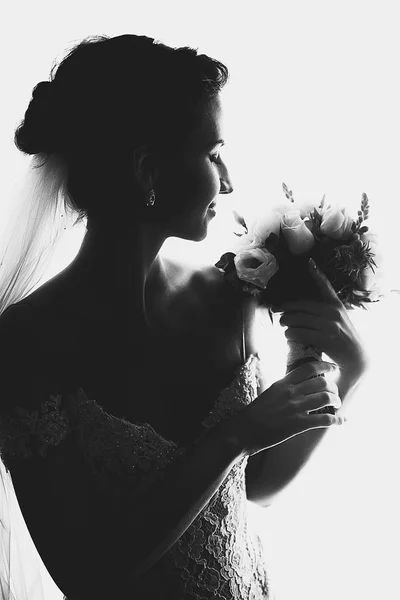 Beautiful sensual brunette bride — Stock Photo, Image