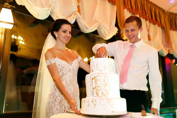Lyckliga par brudgummen och vacker brud — Stockfoto