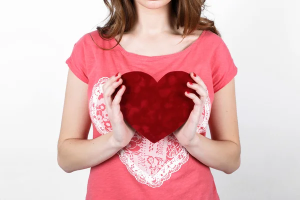 Woman holding  red heart — Stock Photo, Image