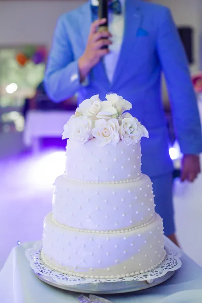 Delicious tiered white wedding cake — Stock Photo, Image