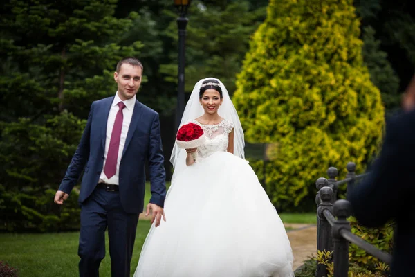 Recém-casados namorados posando — Fotografia de Stock