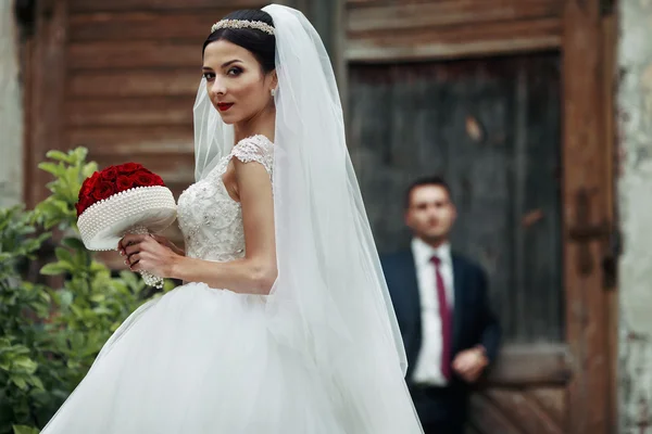 Elegante bella sposa bruna — Foto Stock