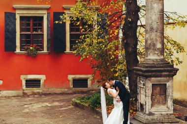 Kızıl saçlı sarılma gelin damat