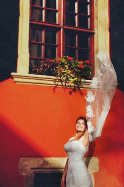 şık lüks kırmızı saçlı gelin