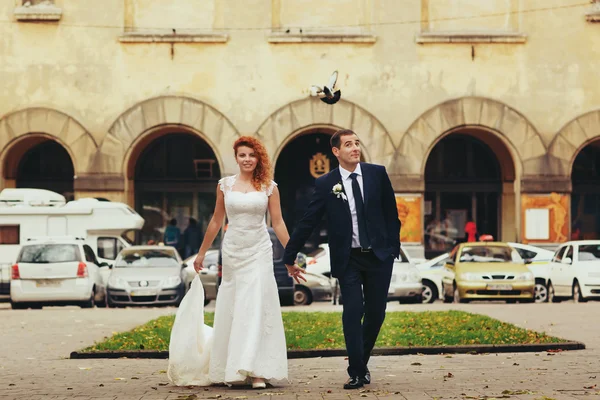 Haarige Braut und eleganter Bräutigam — Stockfoto