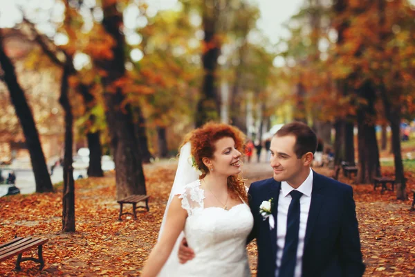 红色的头发新娘和新郎优雅 — 图库照片