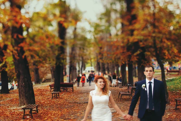 Sposa dai capelli rossi ed elegante sposo — Foto Stock