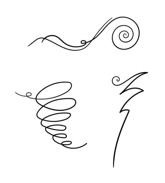 Handgezeichnetes Lineares Ornament Form Von Locken Spiralen Und Zickzack Einfache — Stockvektor
