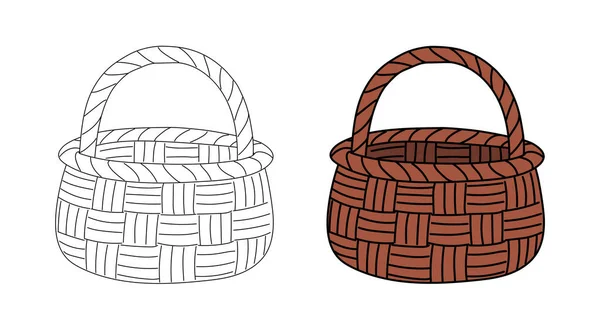 Empty Wicker Basket Handle Simple Flat Graphic Outline Style Linear — Διανυσματικό Αρχείο