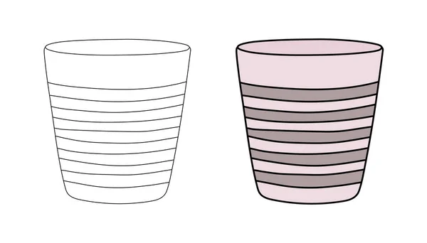 Vaso Fiori Strisce Vuote Semplice Stile Grafico Piatto Contorno Illustrazione — Vettoriale Stock