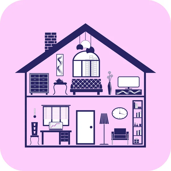 Hus med möbler inomhus — Stock vektor
