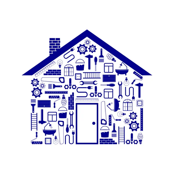 House in the form of tools to repair in blue — Stock Illustration House in the form of tools to repair in blue Vector Graphics