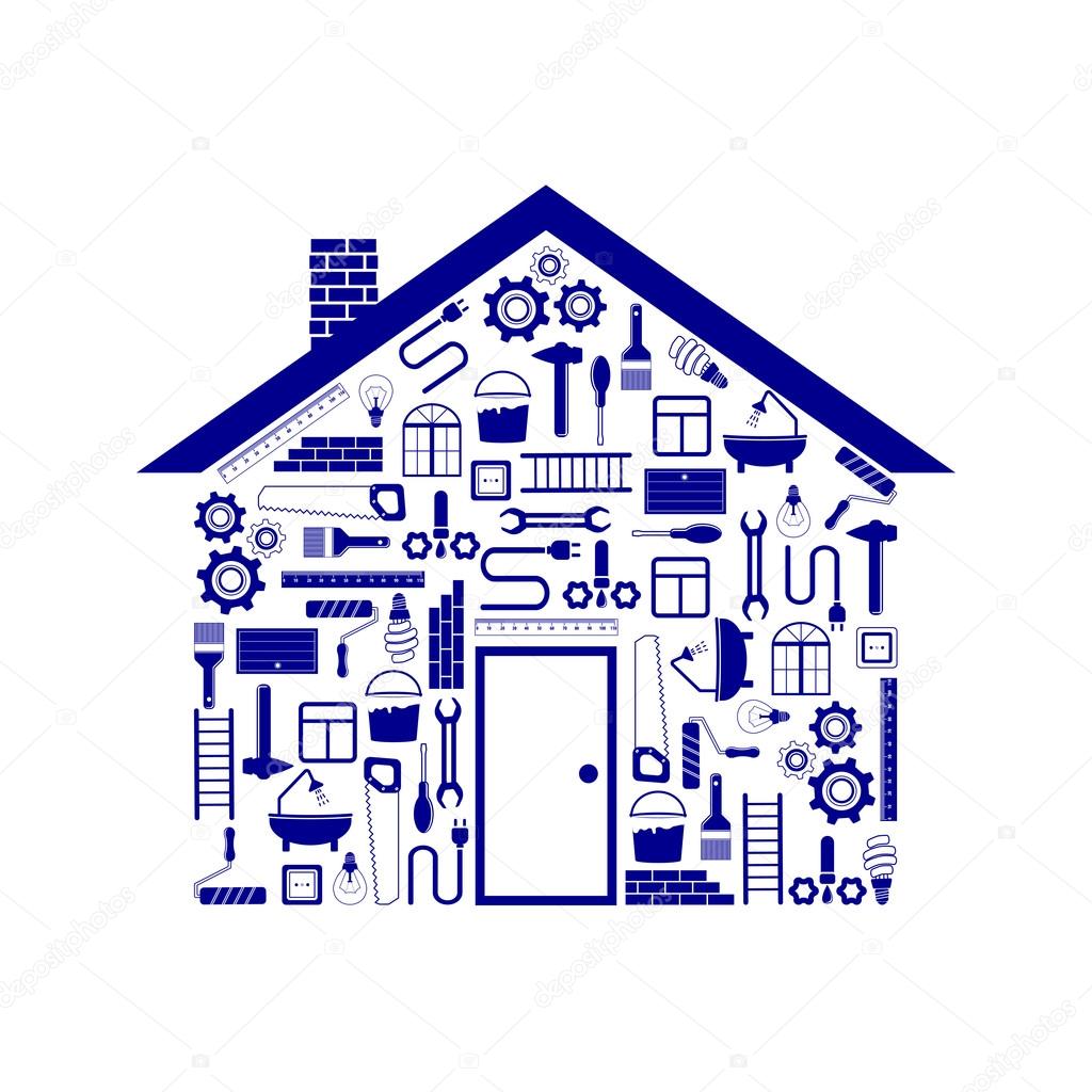 House in the form of tools to repair in blue