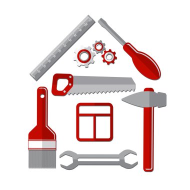 tamir araçları beyaz arka plan üzerinde bir ev şeklinde