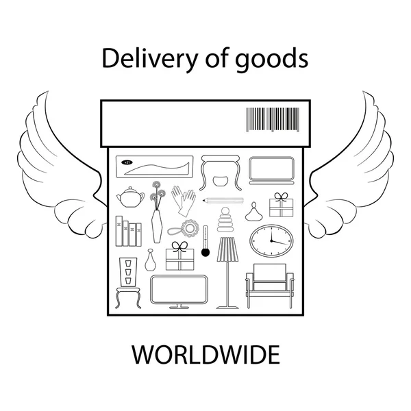 Illustratie levering van goederen wereldwijd in zwart — Stockvector