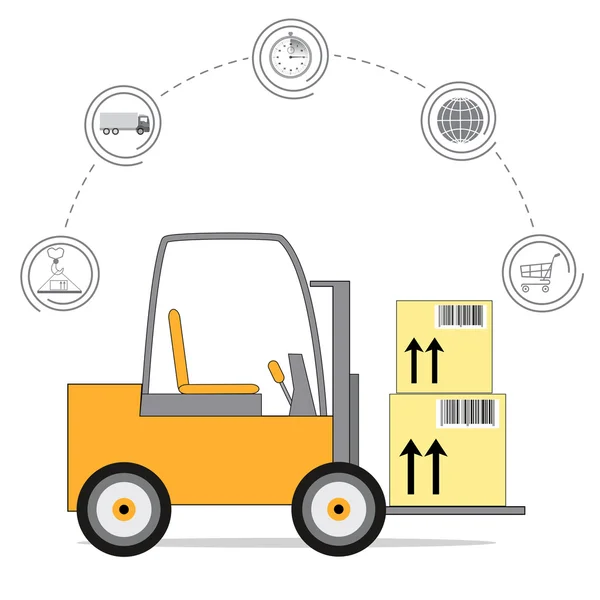 Ilustración de la infraestructura logística, montacargas con carga — Vector de stock