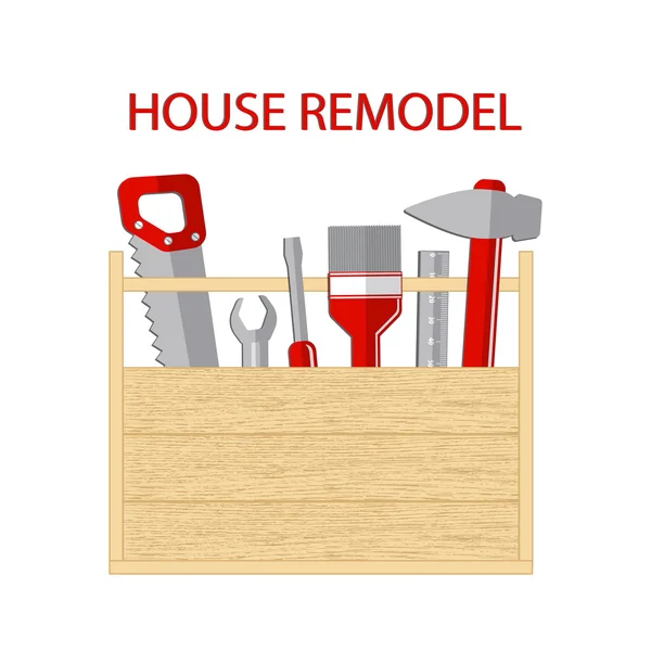 Service de rénovation de maison, boîte d'outils à réparer — Image vectorielle