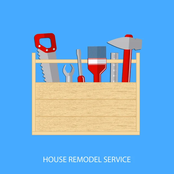 House remodel service, box of tools to repair — Stock Vector