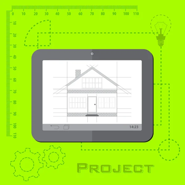 Proyecto de remodelación del hogar en Android sobre fondo verde — Vector de stock