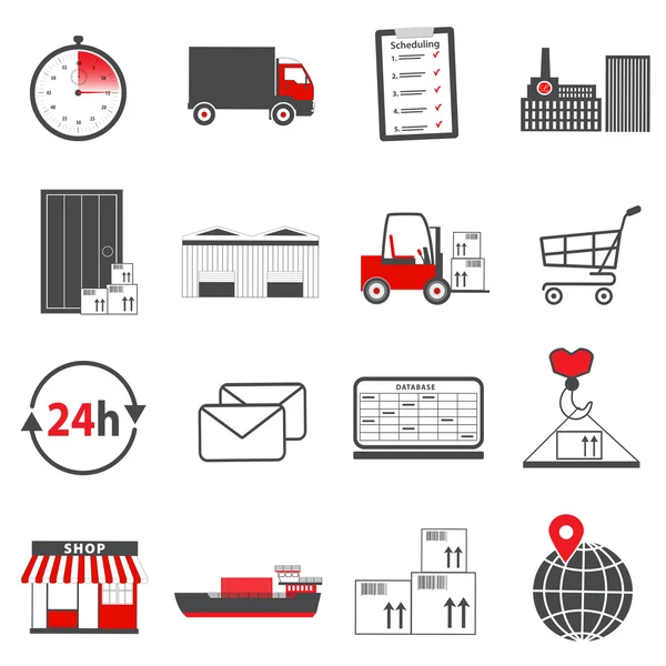Iconos logísticos en rojo y gris — Vector de stock