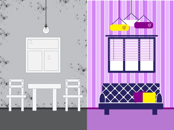 Room before and after repair — Stock Illustration Room before and after repair Stock Illustration