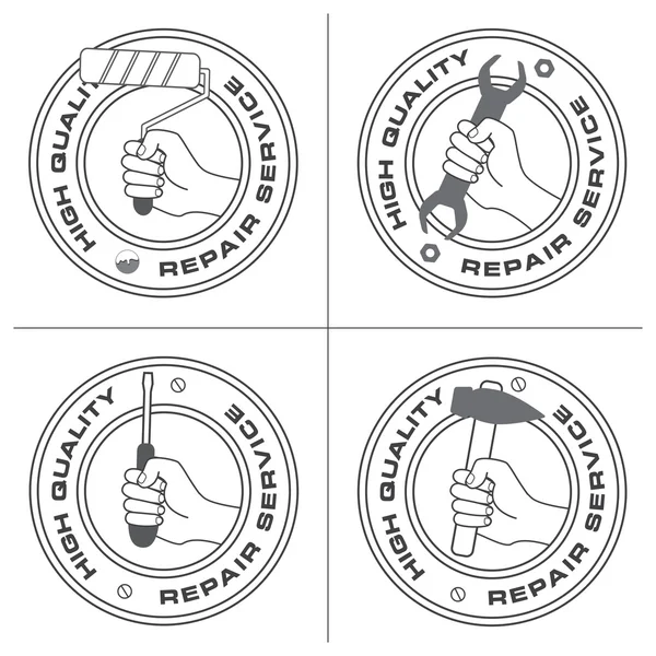 Послуга реконструкції логотипу будинку, рука ремонтанта з інструментами — стоковий вектор