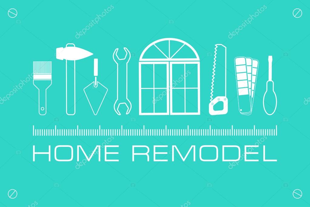 Vector logo home remodel. Set icons of tools for repair and construction.
