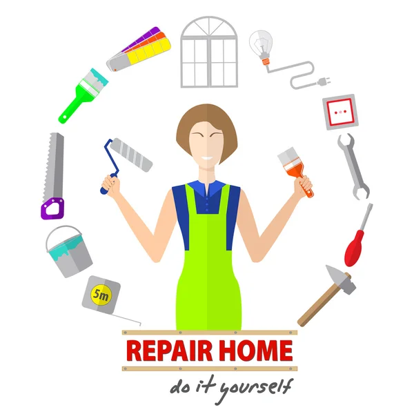 Logo Haus renovieren Service, Werkzeuge zu reparieren, Design von Bannern mit Werkzeugen zu reparieren, die Aufschrift Reparatur zu Hause, do it yourself — Stockvektor