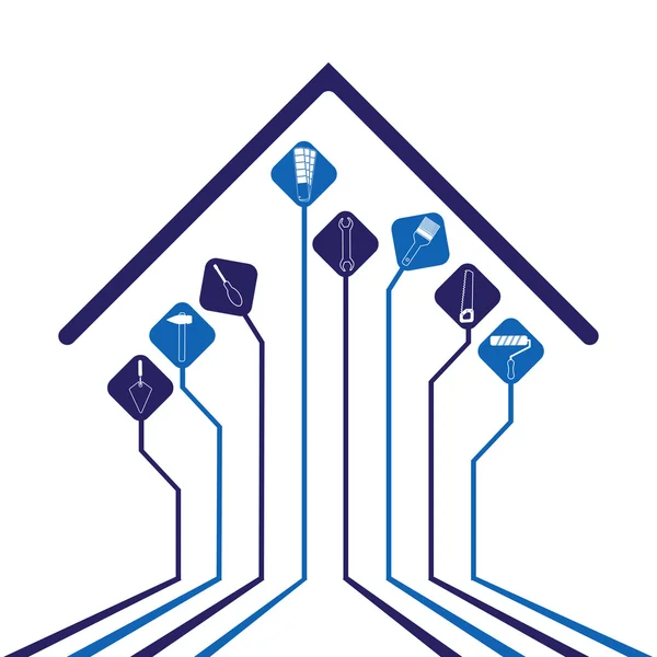 Astratto sfondo rimodellamento - foglie collegate icone piatte integrate. Idea albero di crescita con rimodellamento, riparazione, concetti di costruzione. Illustrazione interattiva vettoriale. remode — Vettoriale Stock