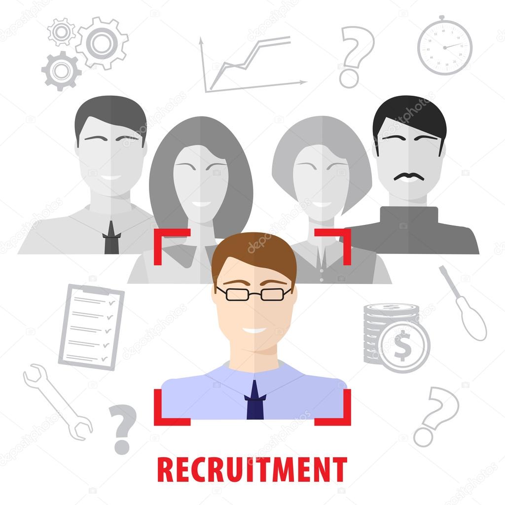 Human resources man woman personnel search selection. Selection of personnel. Recruiting agency, flat design.