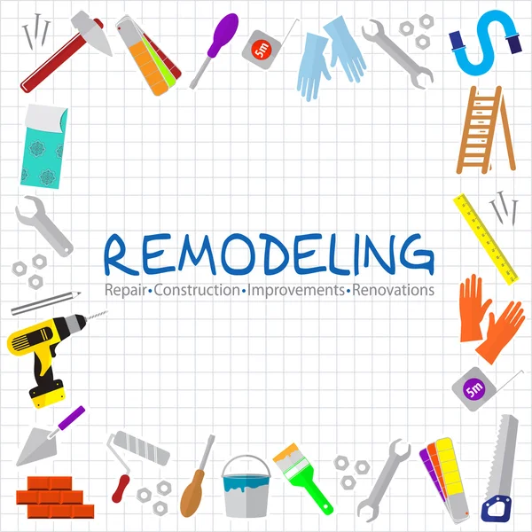 Bir kafeste bir sayfada onarım araçları kümesi. Hisse senedi vektör. Düz tasarım.